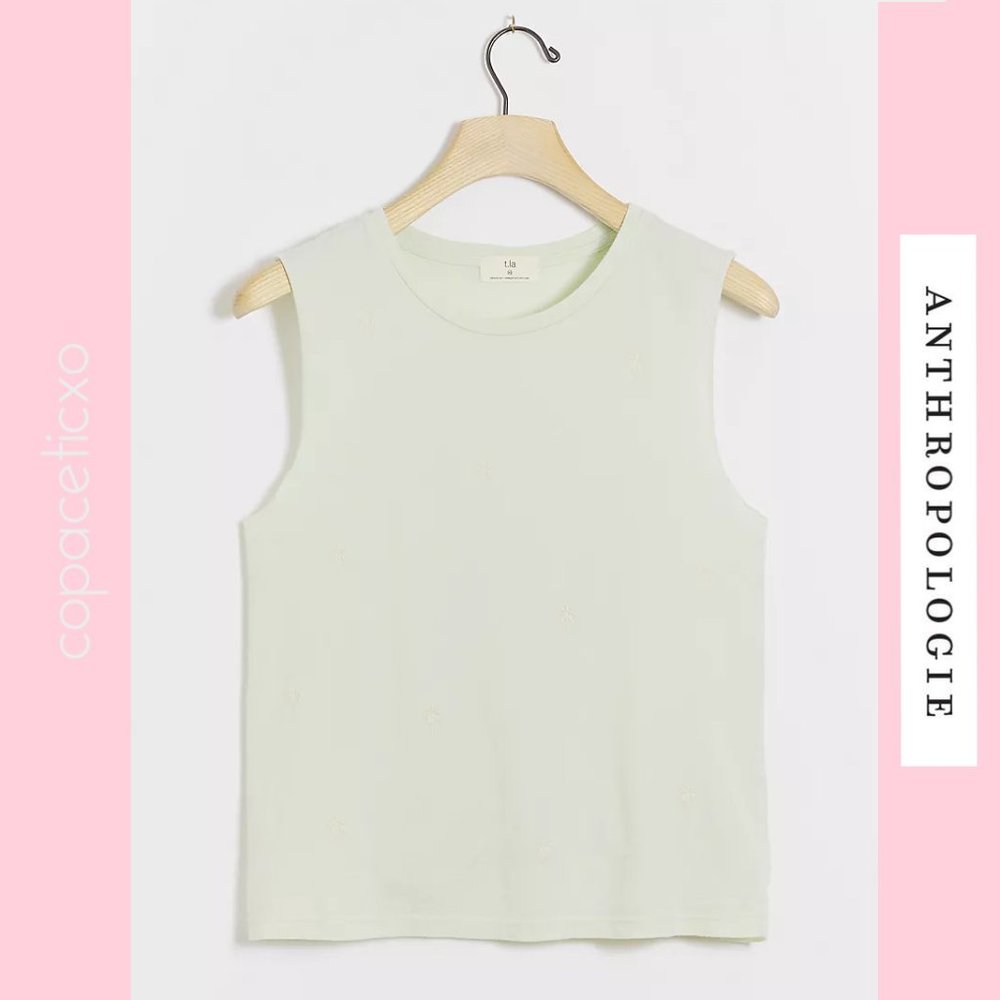 NWT Anthropologie Mint Embroidered Palm Trees Tank